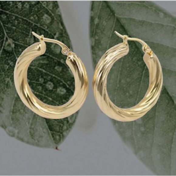 ZARA  GOLD TWISTED ROPE HOOP EARRINGS 18k GOLD PLATED - Picture 1 of 4